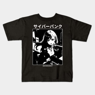 Retro 80s Cyberpunk Girl Manga Aesthetic Goth Grunge Japanese Waifu Anime Streetwear - Black Kids T-Shirt